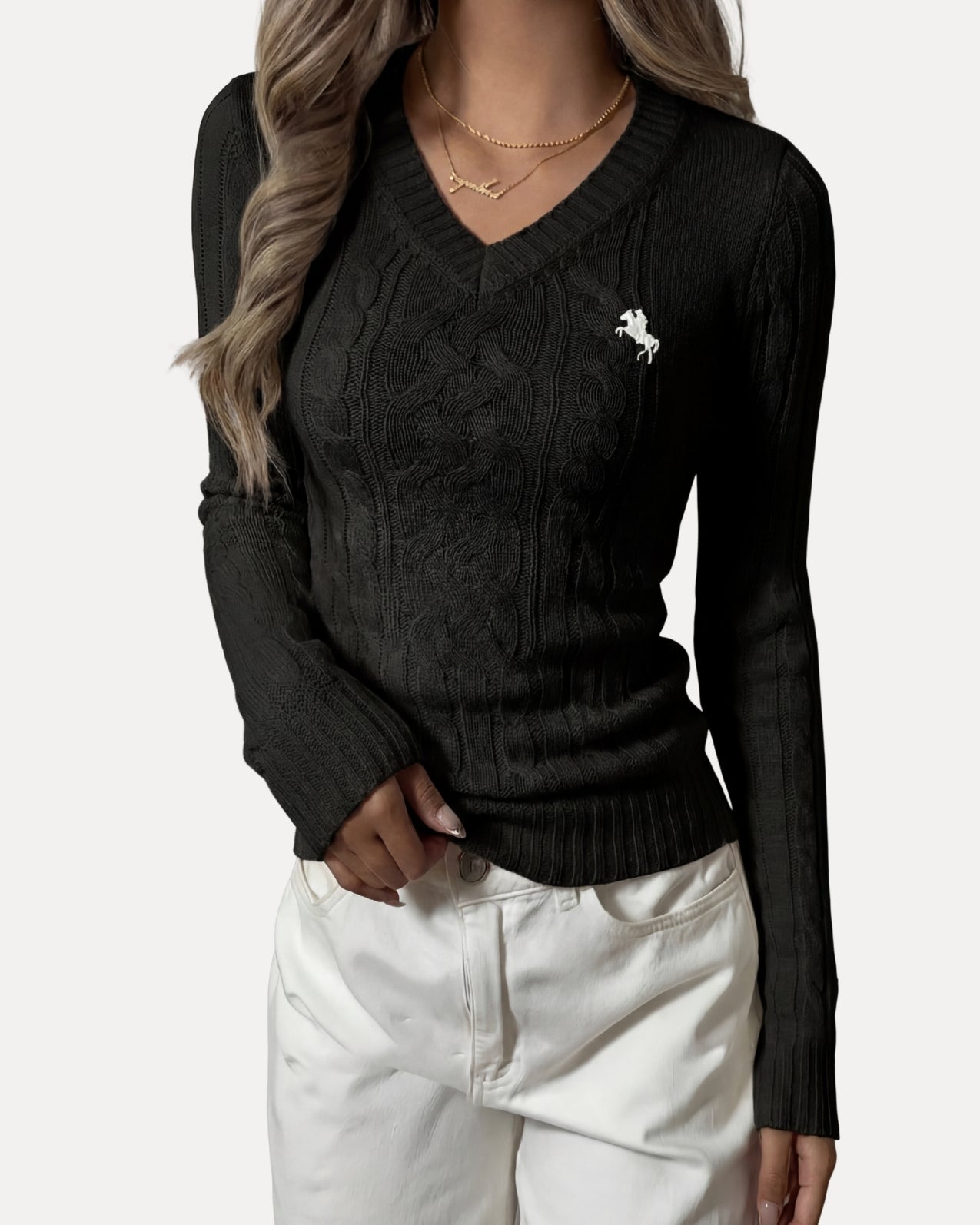 Cable Knit V-Neck Sweater