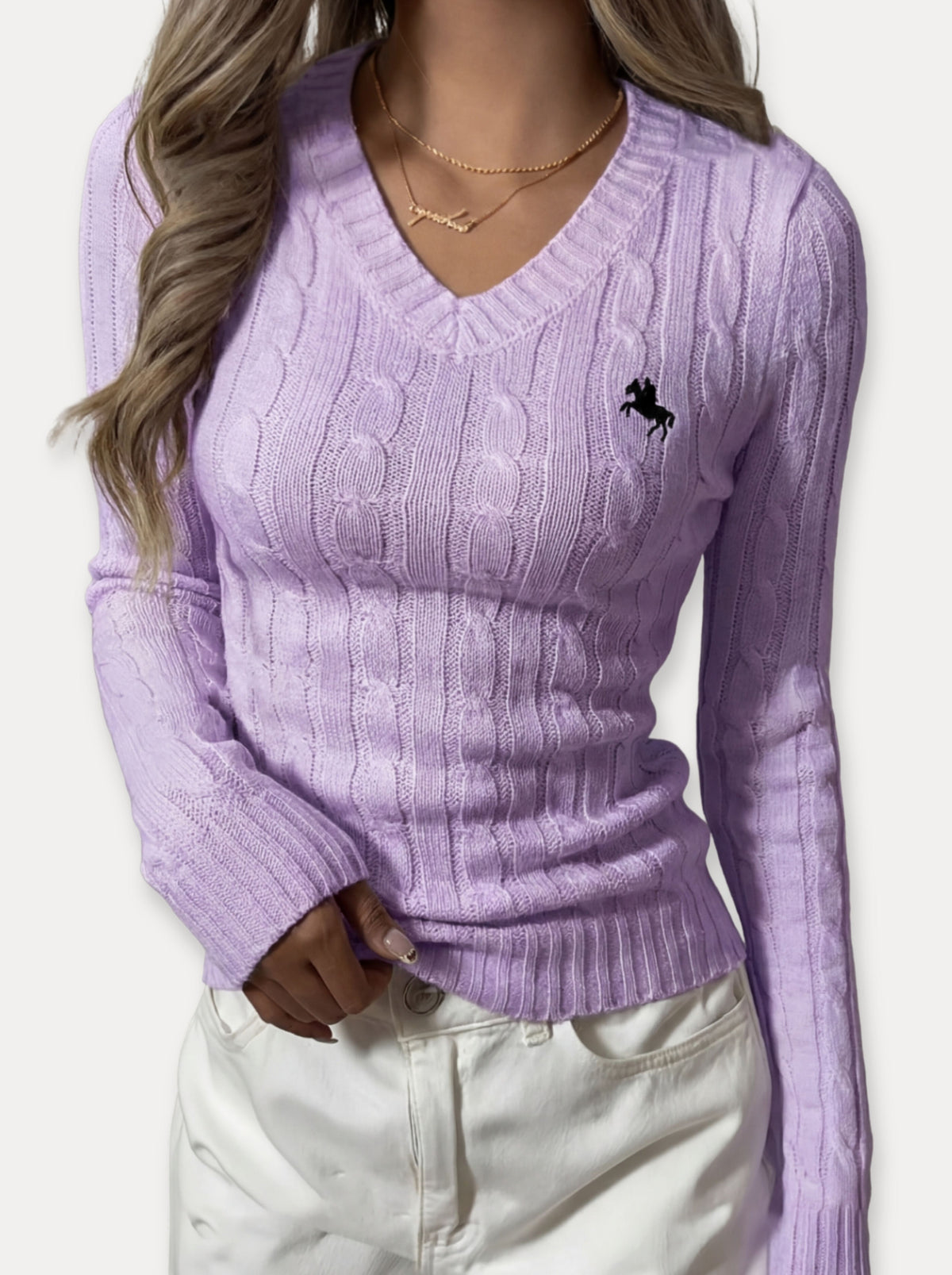 Cable Knit V-Neck Sweater