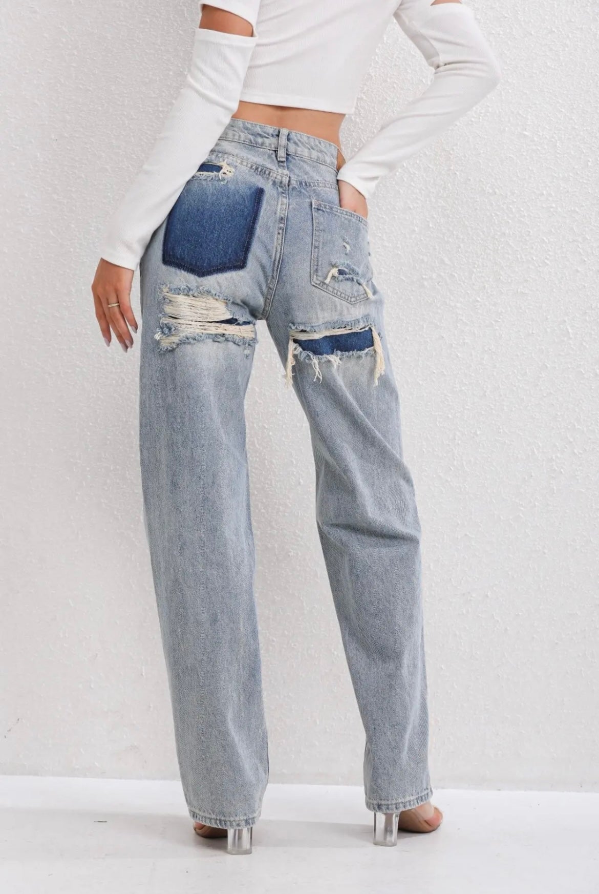Zerrissene Straight Leg-Jeans