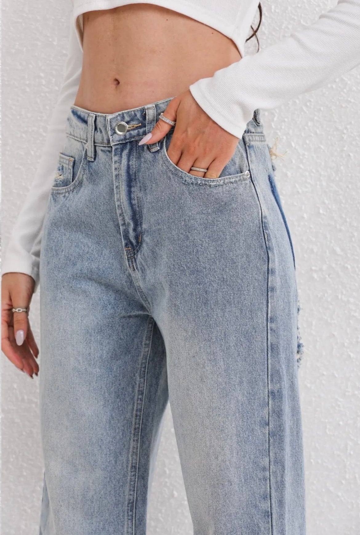 Zerrissene Straight Leg-Jeans