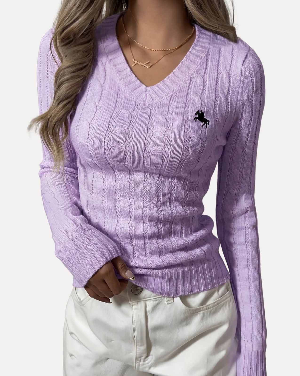 Cable Knit V-Neck Sweater