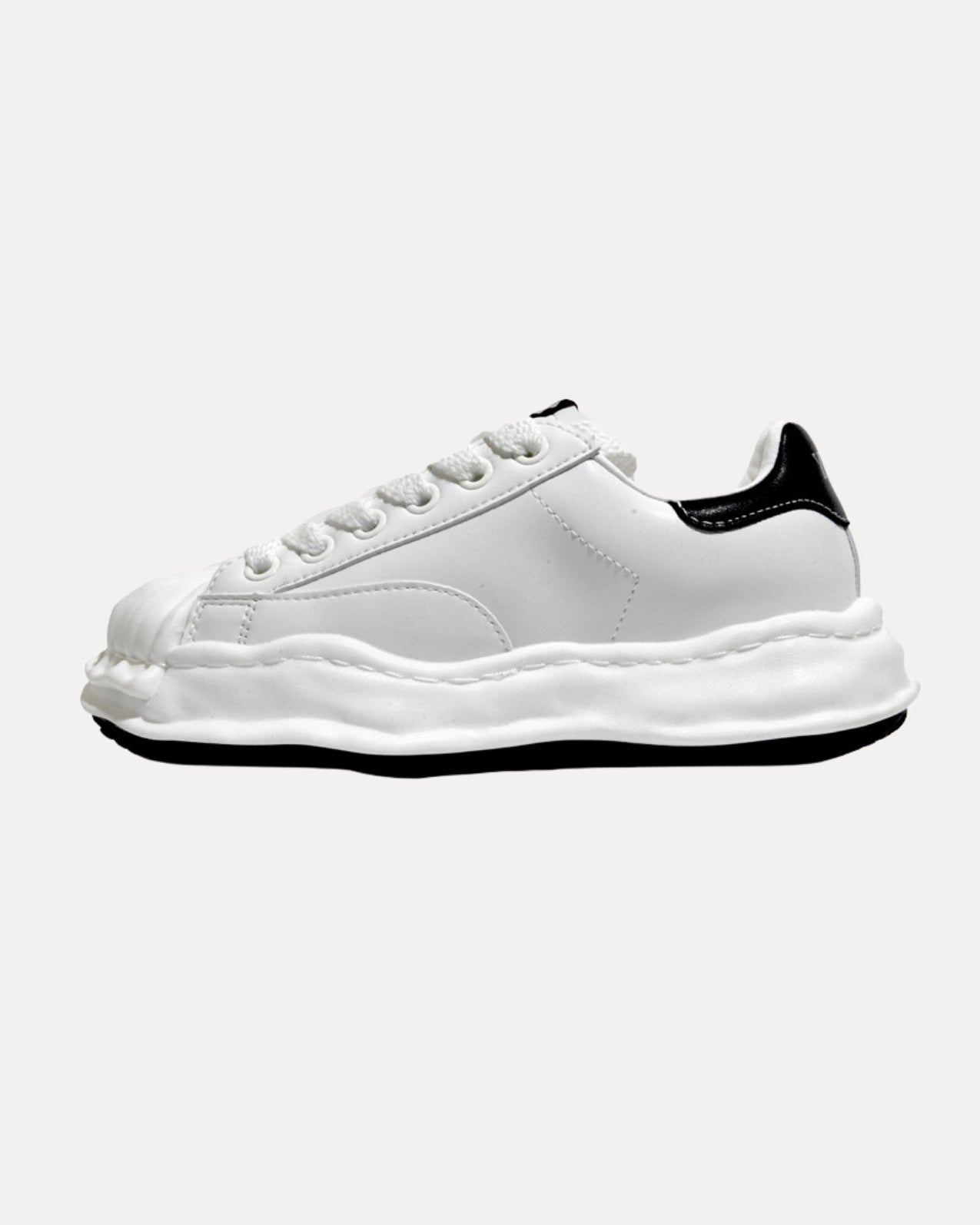 Wave Sole Leather Sneaker – White