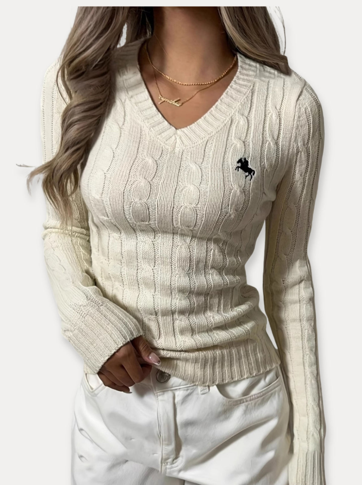 Cable Knit V-Neck Sweater